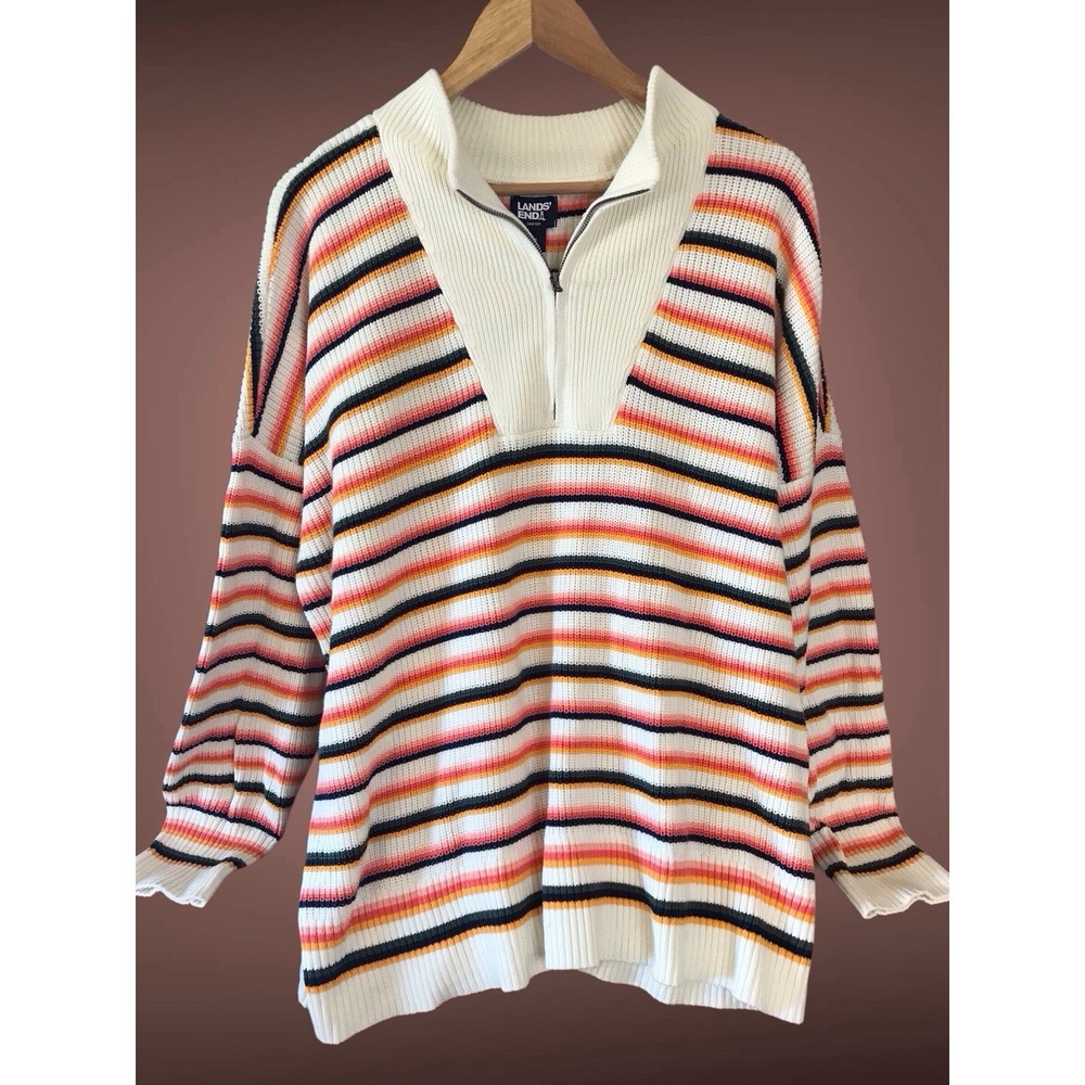 Lands' End Women's Drifter Cotton Quarter Zip Pullover Sweater Sz XL multi Color